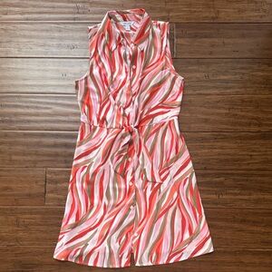 Nine West Red and Pink Swirl Midi Dress
